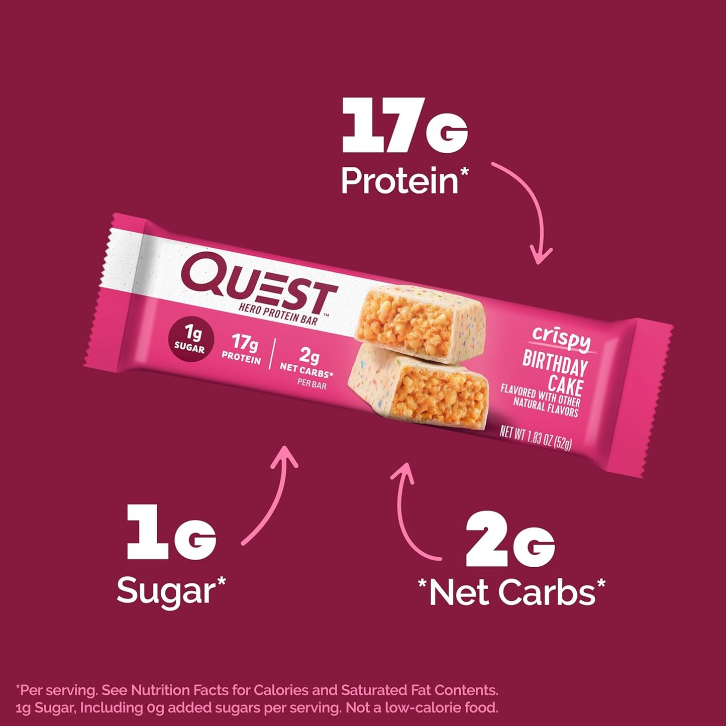 Quest Nutrition Crispy Hero Protein Bar, 17g Protein, 1g Sugar, 2g Net Carbs, Gluten Free , 12 Count