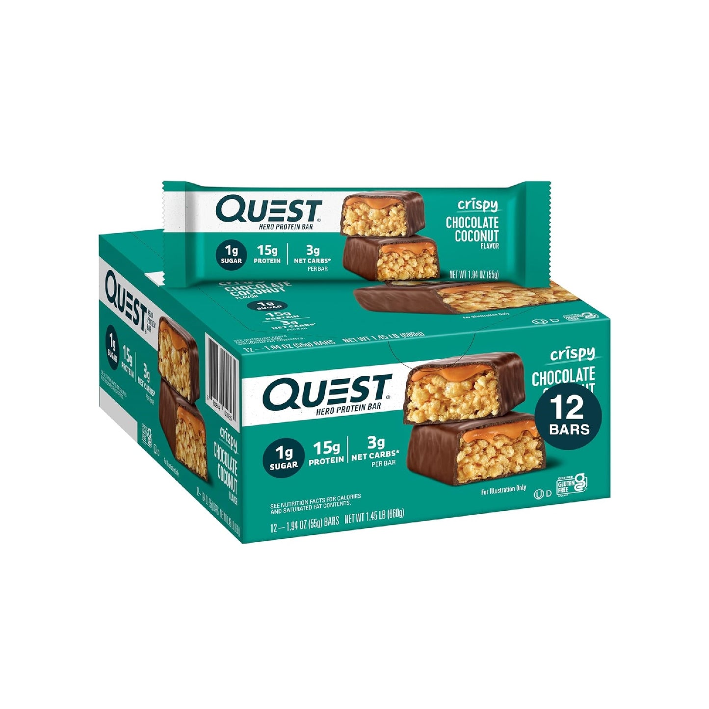 Quest Nutrition Crispy Hero Protein Bar, 17g Protein, 1g Sugar, 2g Net Carbs, Gluten Free , 12 Count