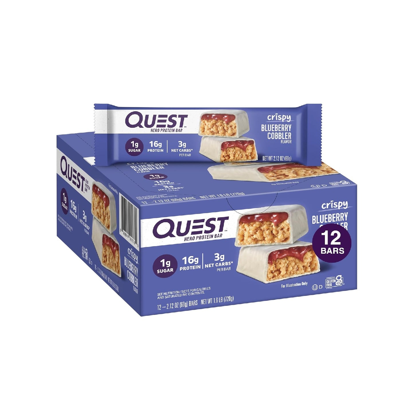 Quest Nutrition Crispy Hero Protein Bar, 17g Protein, 1g Sugar, 2g Net Carbs, Gluten Free , 12 Count