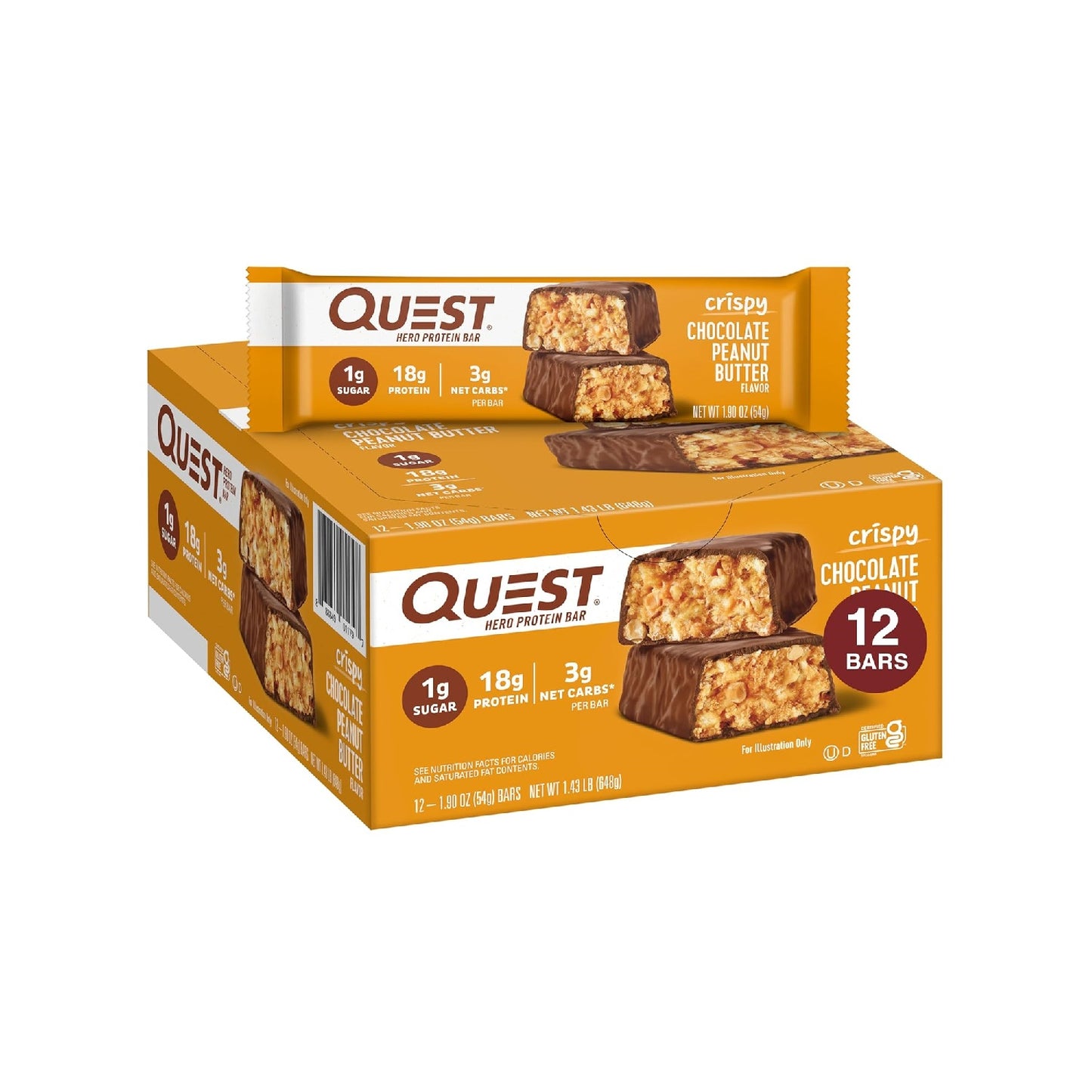 Quest Nutrition Crispy Hero Protein Bar, 17g Protein, 1g Sugar, 2g Net Carbs, Gluten Free , 12 Count