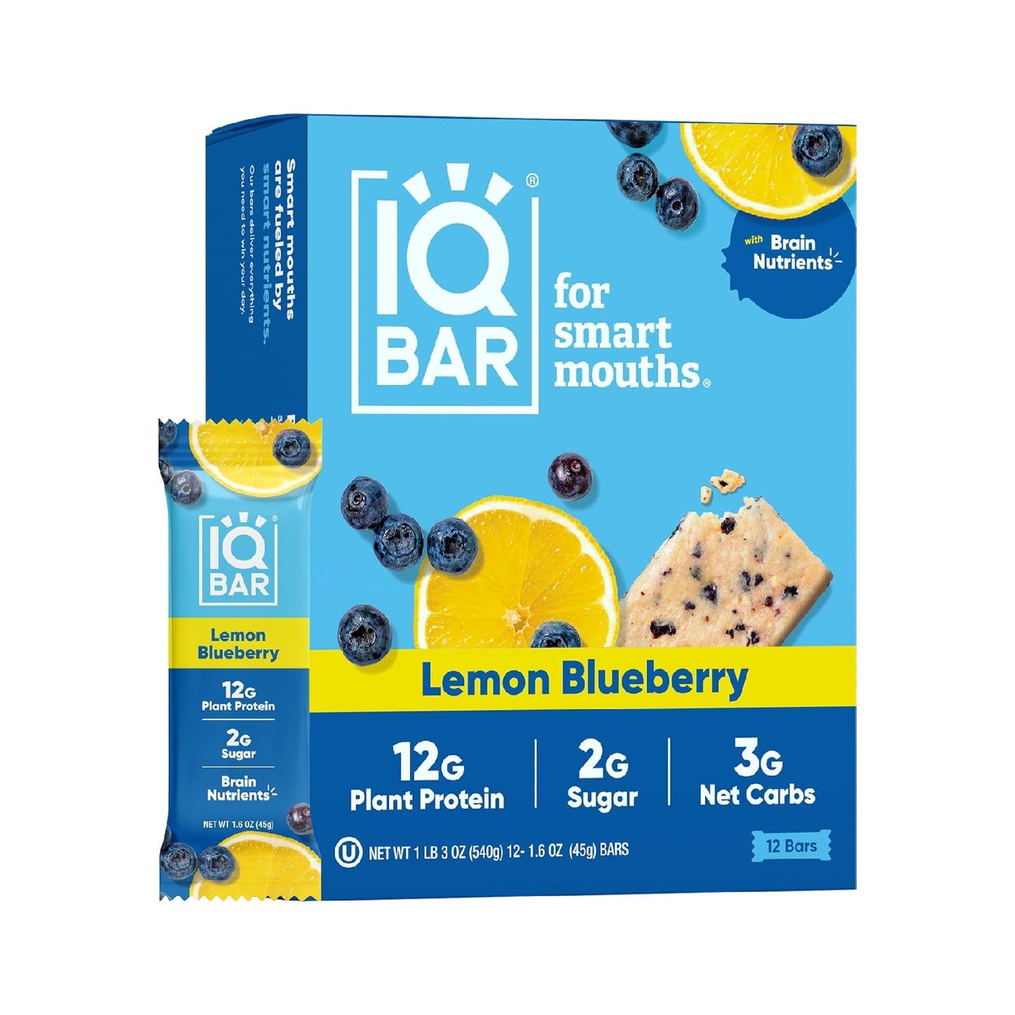 IQBAR Brain and Body Plant Protein Bars -12-Count Low Carb - Gluten Free, High Fiber