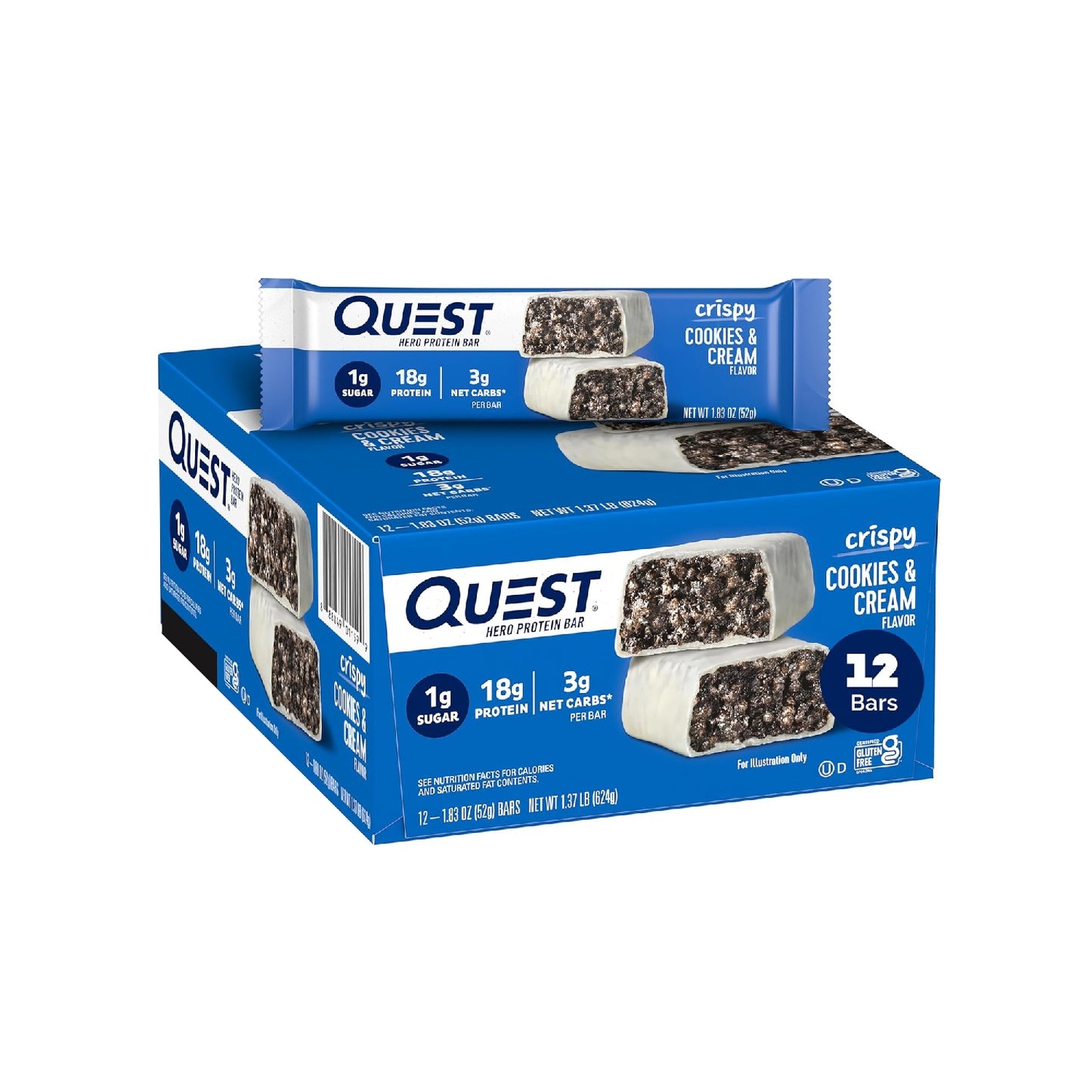 Quest Nutrition Crispy Hero Protein Bar, 17g Protein, 1g Sugar, 2g Net Carbs, Gluten Free , 12 Count