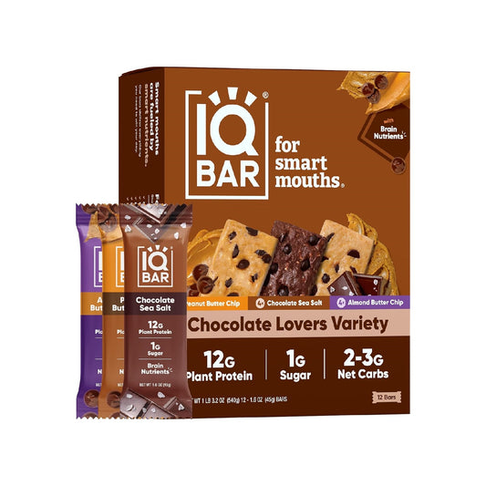 IQBAR Brain and Body Plant Protein Bars -12-Count Low Carb - Gluten Free, High Fiber