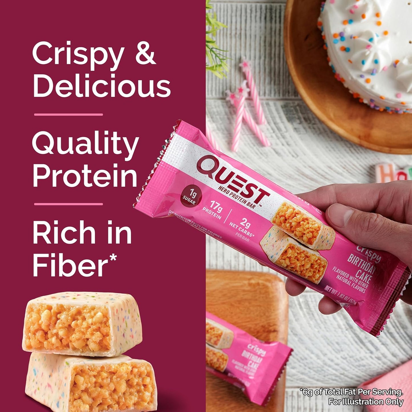 Quest Nutrition Crispy Hero Protein Bar, 17g Protein, 1g Sugar, 2g Net Carbs, Gluten Free ,  12 Count