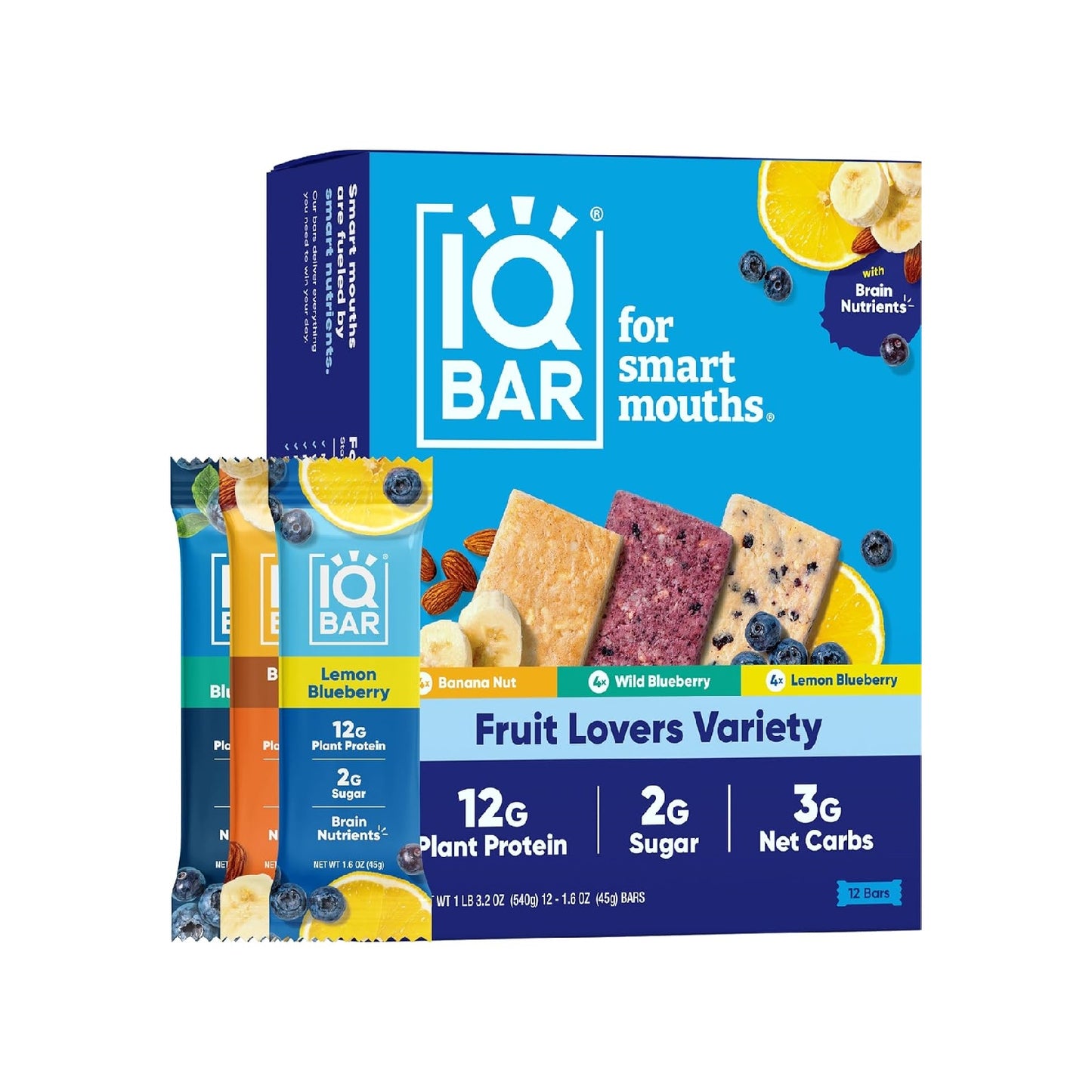 IQBAR Brain and Body Plant Protein Bars -12-Count Low Carb - Gluten Free, High Fiber