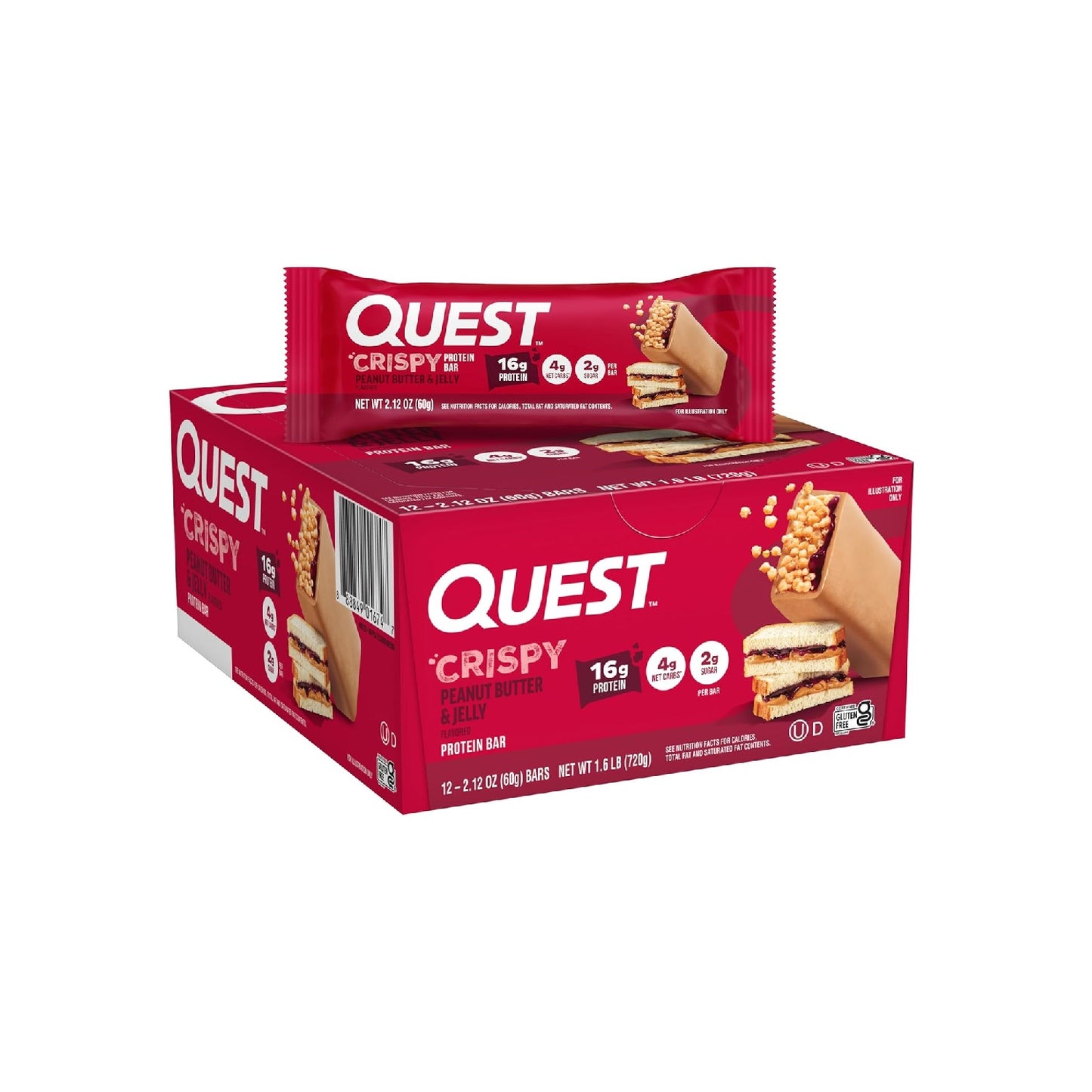 Quest Nutrition Crispy Hero Protein Bar, 17g Protein, 1g Sugar, 2g Net Carbs, Gluten Free ,  12 Count