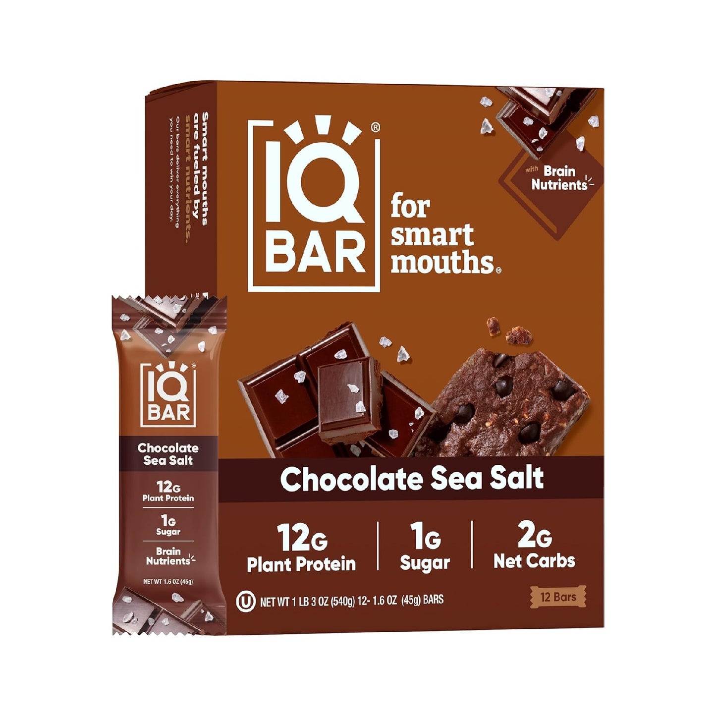 IQBAR Brain and Body Plant Protein Bars -12-Count Low Carb - Gluten Free, High Fiber