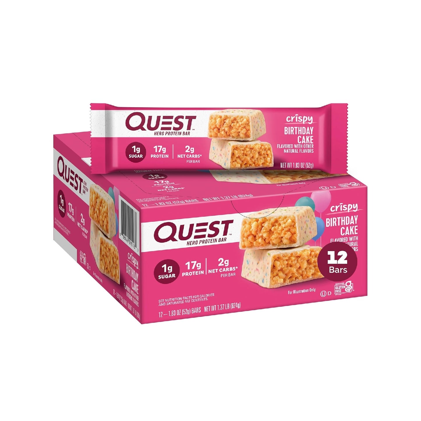 Quest Nutrition Crispy Hero Protein Bar, 17g Protein, 1g Sugar, 2g Net Carbs, Gluten Free ,  12 Count