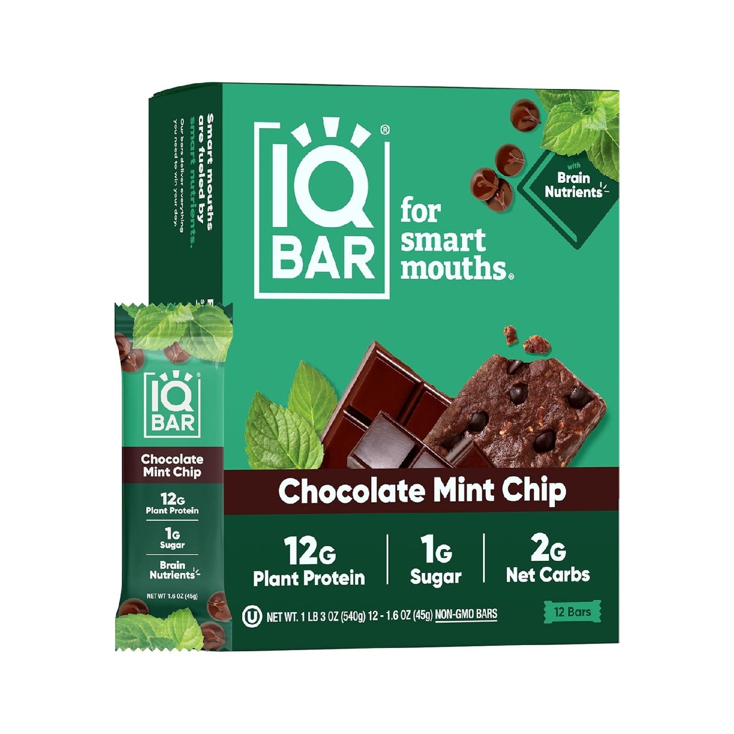 IQBAR Brain and Body Plant Protein Bars -12-Count Low Carb - Gluten Free, High Fiber