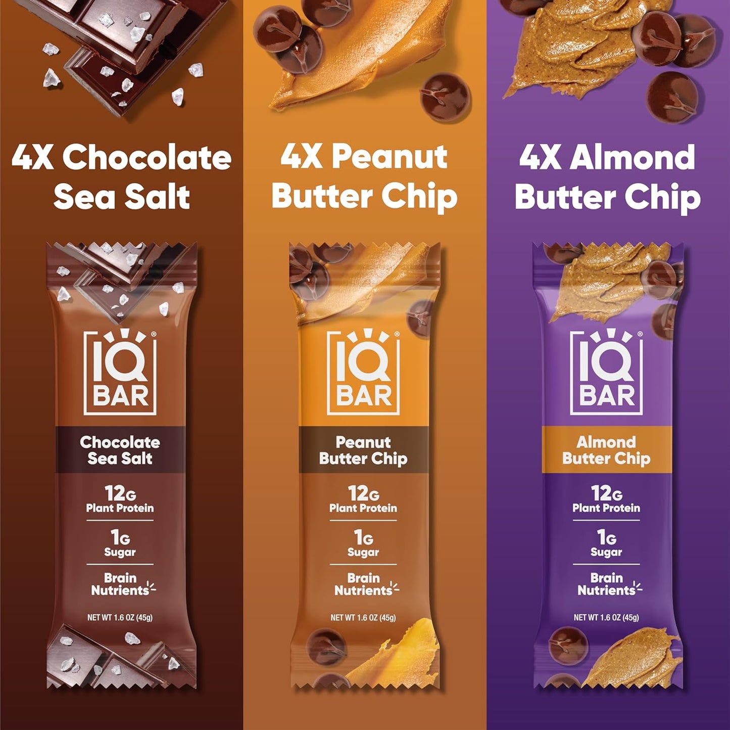 IQBAR Brain and Body Plant Protein Bars -12-Count Low Carb - Gluten Free, High Fiber