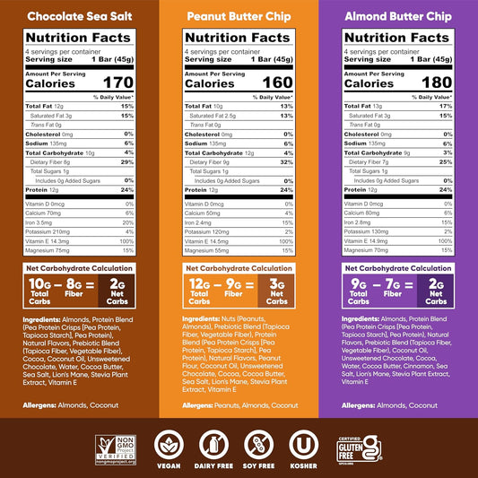 IQBAR Brain and Body Plant Protein Bars -12-Count Low Carb - Gluten Free, High Fiber